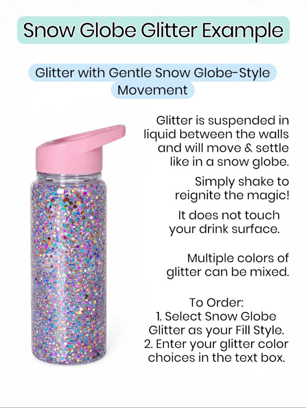 Custom 20oz Acrylic Tumbler w/ Handle | Glitter Filled Cup | Snow Globe Cup - Picture 11 of 11